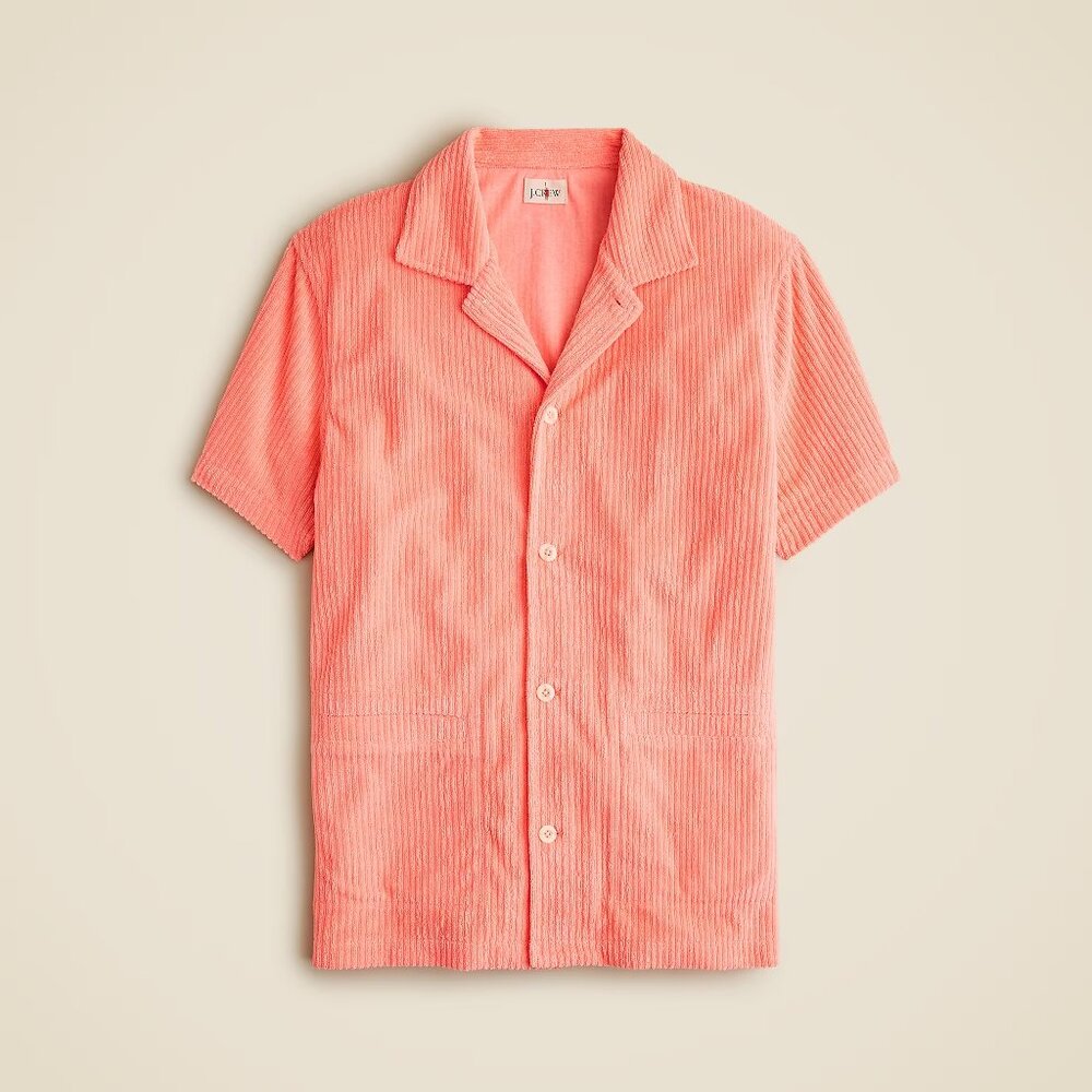 J.crew Short sleeve corded terry camp collar shirt, Men's Large, orange / coral